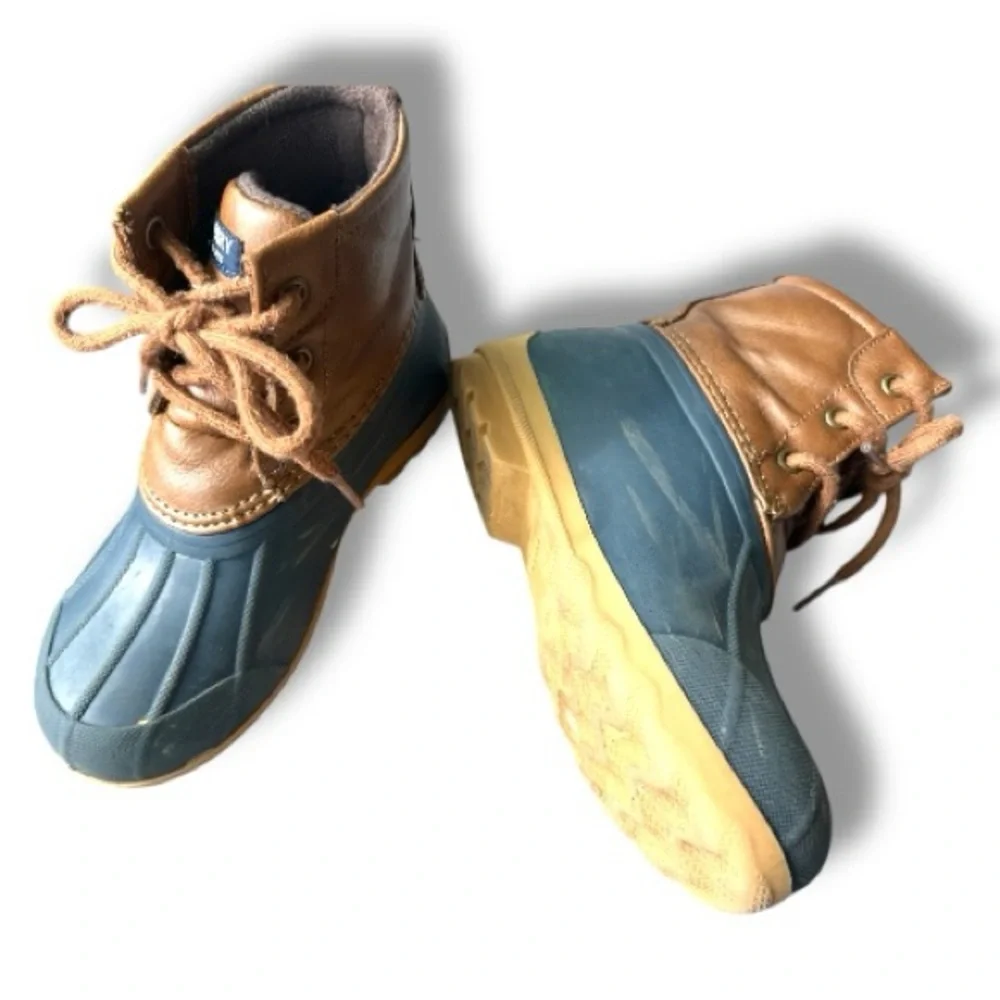Boys Sperry Duck Boots Brown Blue Waterproof Size 12 Toddler